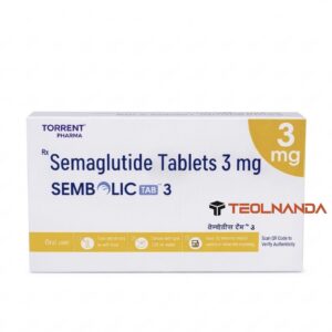 Box of Semaglutide Tablets 3 mg (Semblic Tab 3) with yellow 3 mg label, TeolNanda branding visible on the front.